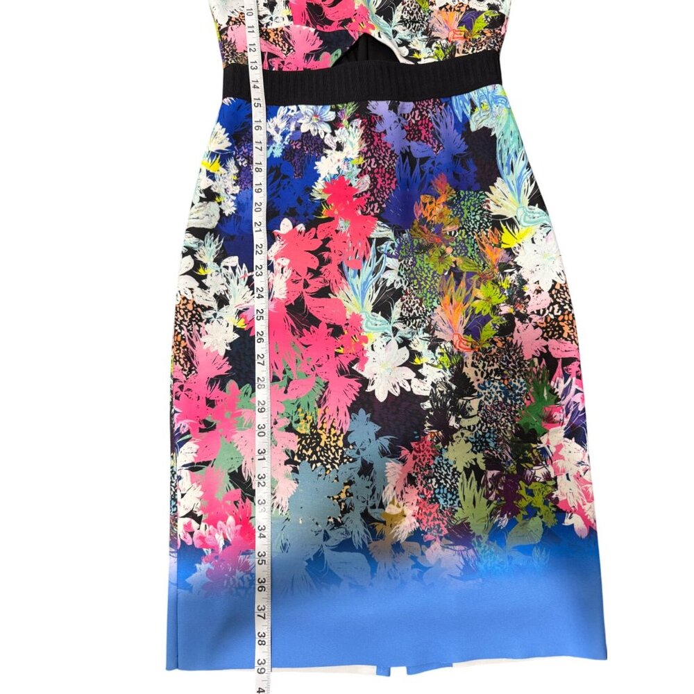 Milly Womens Size 2 Dress Sleeveless Scuba Colorful Floral V-Neck Garden Cut-Out - Picture 6 of 8
